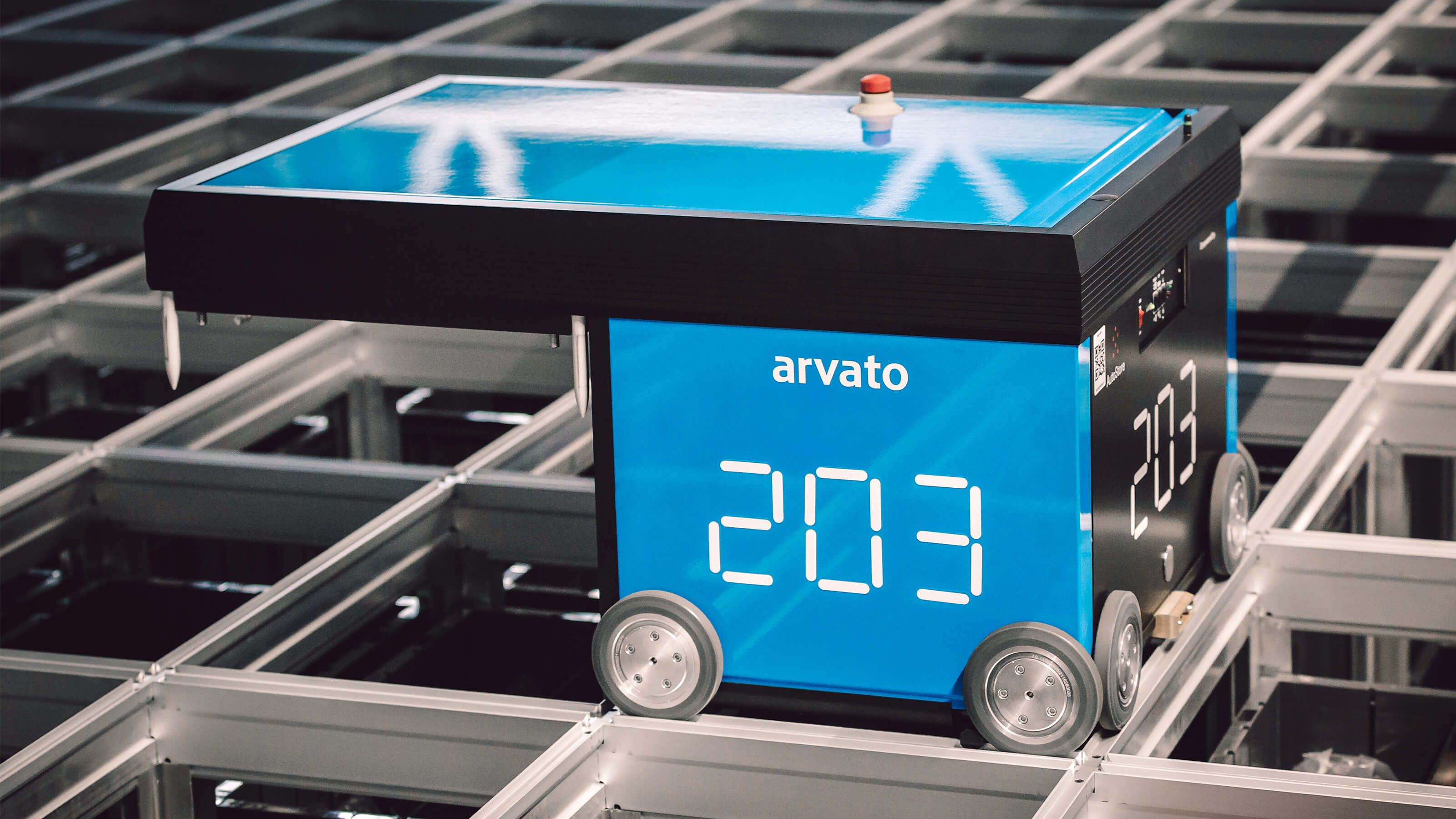 AutoStore system robot empowered by Swisslog at Arvato facility