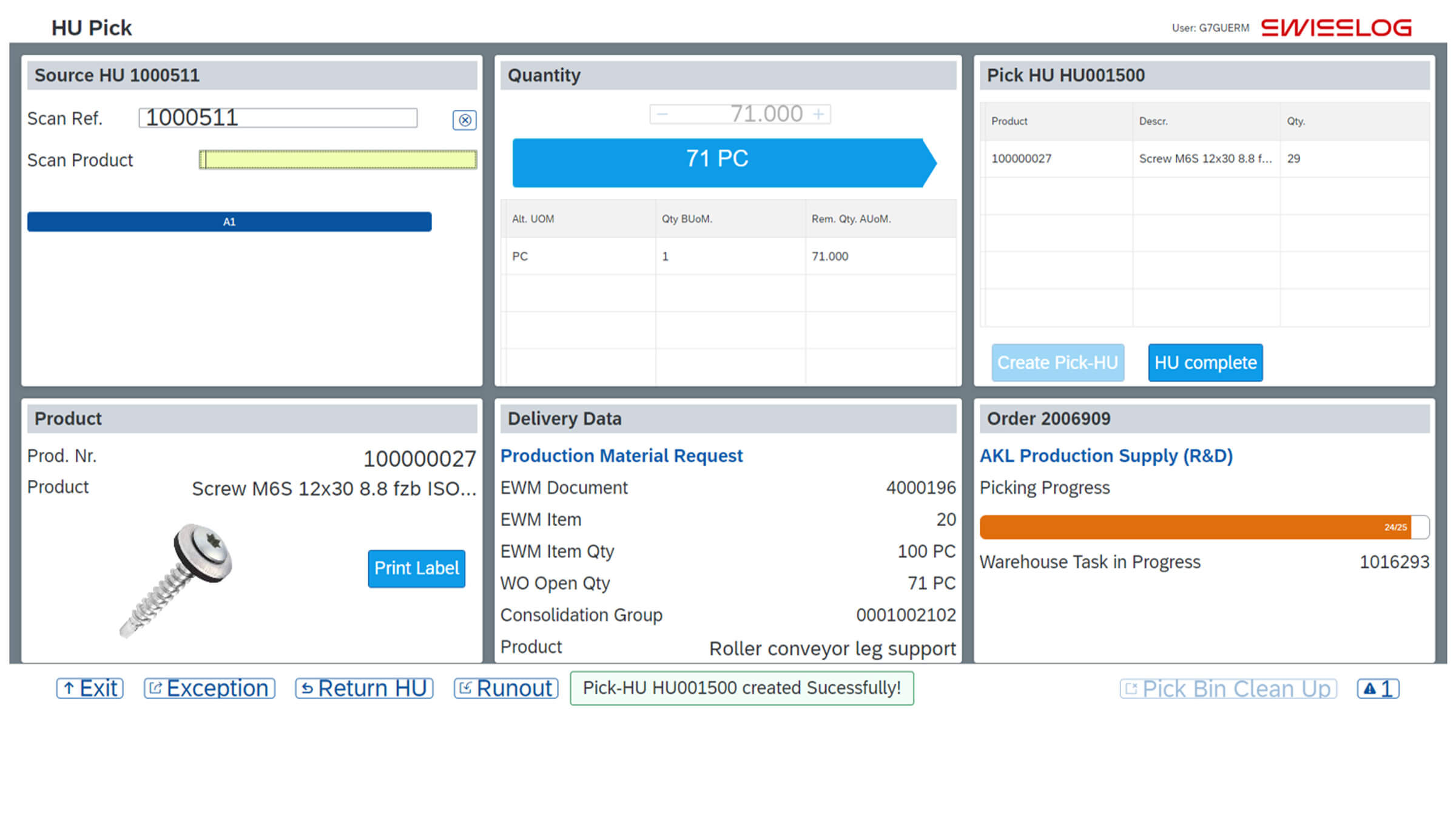 Swisslog Software SAP EWM user dialogs